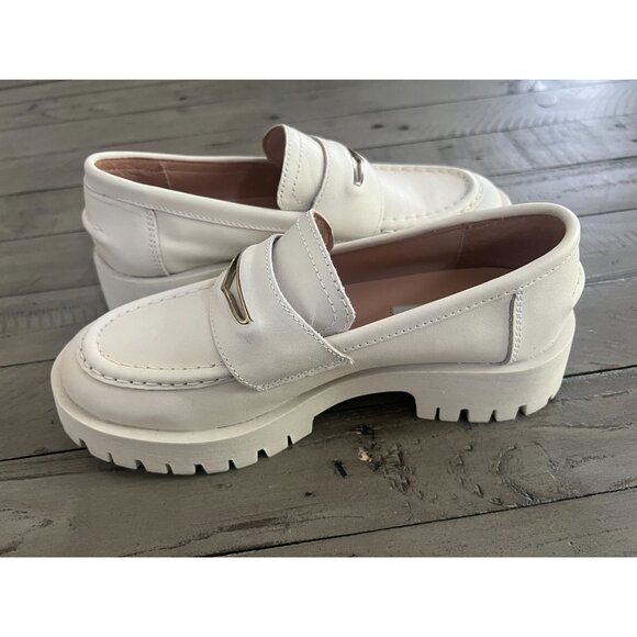 Steve Madden Lawrence White Bone Leather Chunky Platform Loafers Size 6 - Picture 7 of 9